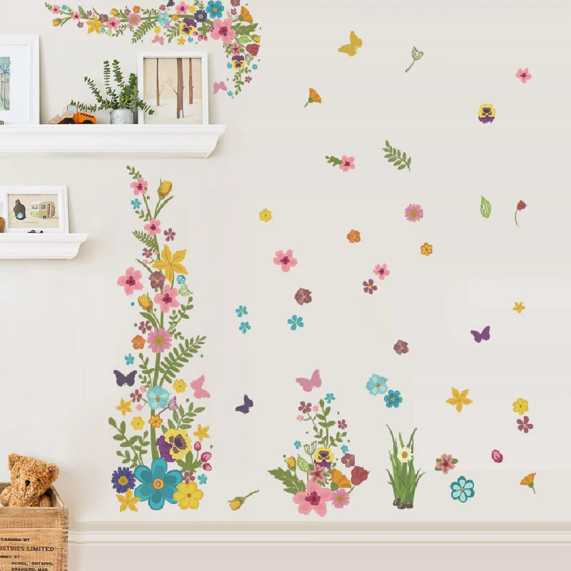 Romantic Flower Wall Stickers For Home Wedding Decor Accessories DIY Natural Plant Decor Mural Wall Art Poster Free shipping