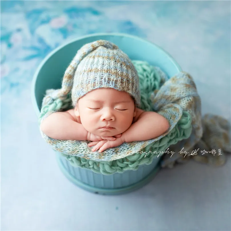 Серая шелковая шляпа мохер новорожденный мальчик Фотография шляпа Мягкая нейтральная левая шляпа реквизит для фото Рождественский подарок