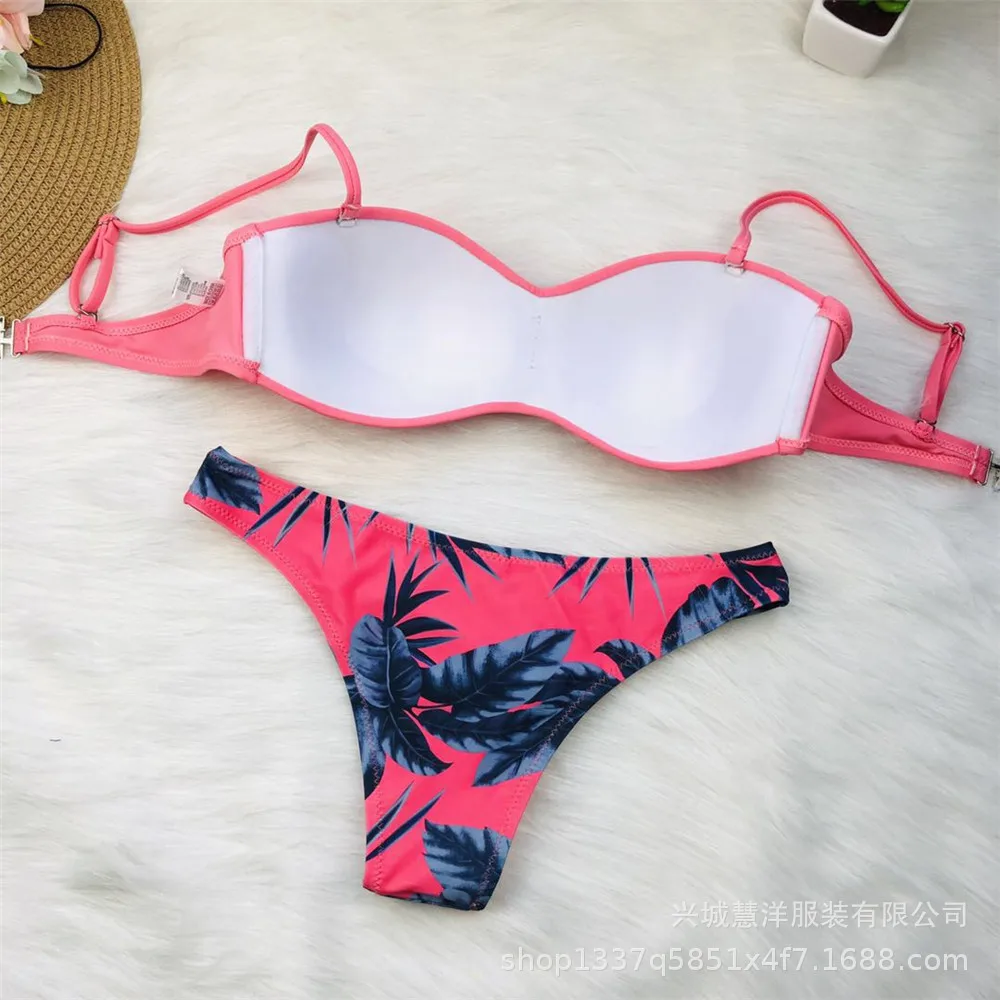 Bikinis Push up Sexy 2019 Neon Female Bikini Adjustable Thin Strap Top With Tropical Flounce Panty Women Swimwear 5 Color Style 16