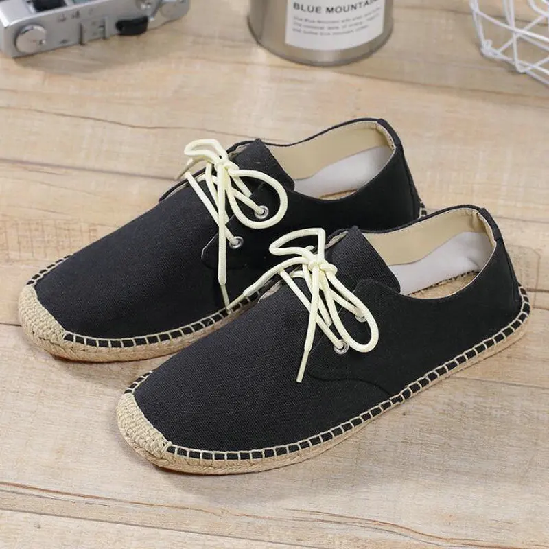 summer Black White Bule male casual Canvas Hemp Insole Fisherman Light Shoes Ethnic Style men Espadrille Flats Shoes II-08z
