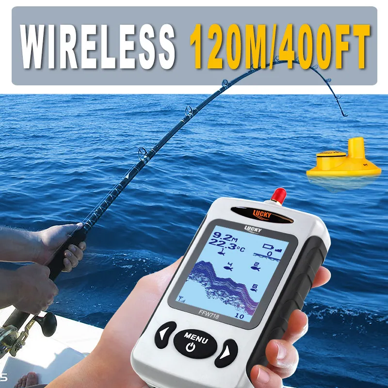 LUCKY fish finder FFW718 рыболокатор рыболовный сигнализатор беспроводной эхолот Искатель глубины Сигнализация 100 м рыболовный lur