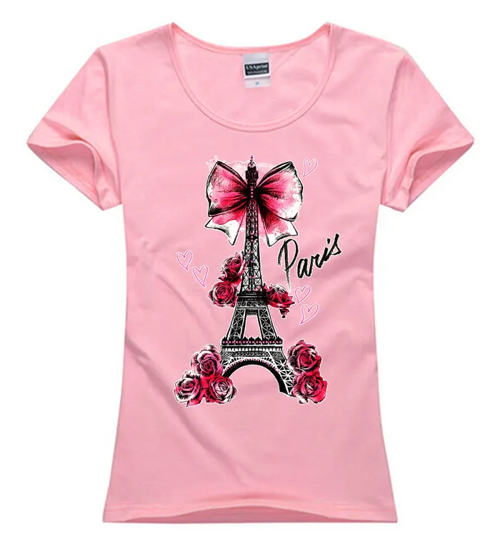 

2017 Cotton Fashion Hip-hop women lady girl wasit slim paris tower tie flower nice Top Tee Camiseta T-Shirt T shirt Tee top gift