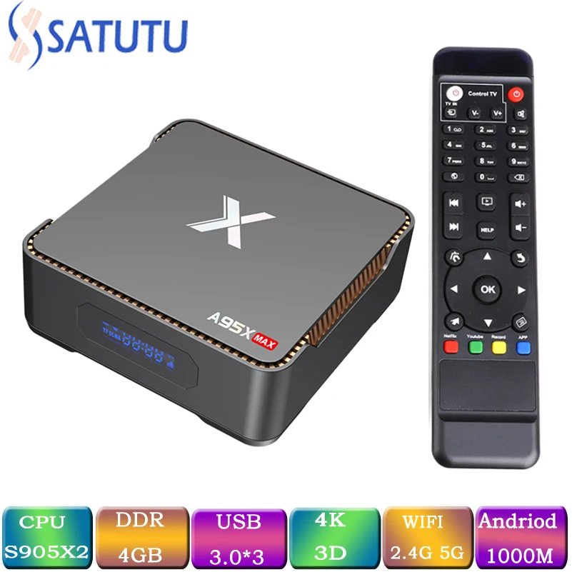 

A95X MAX Smart TV Box Android 8.1 Set Top Box 4K Quad Core Media Play Amlogic S905X2 Support IPTV Video Recording PK X96 MAX HK1