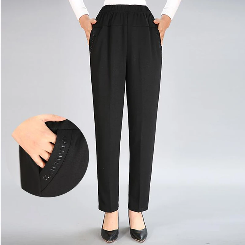 Зимние женские брюки Экстра больших размеров эластичные прямые с высокой талией