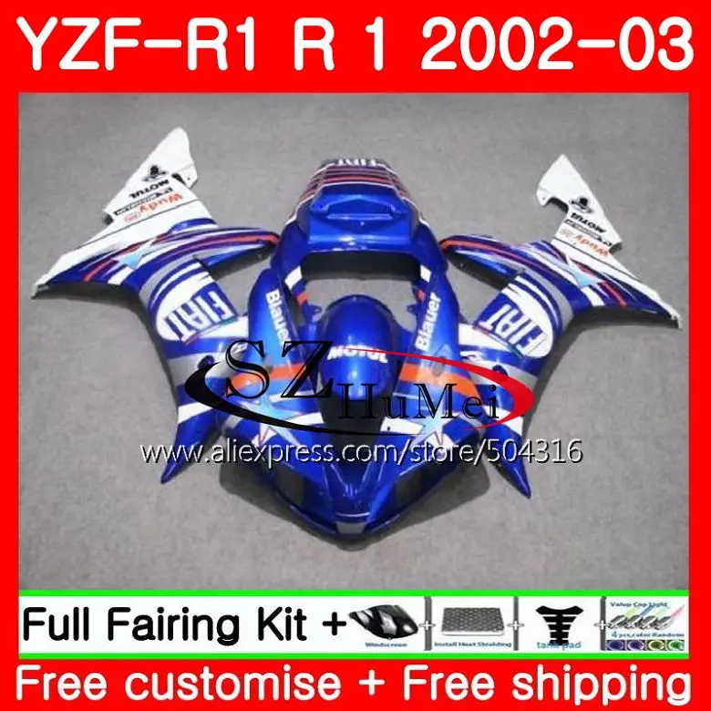 Body For YAMAHA YZF 1000 YZFR1 02 03 YZF 1000 Bodywork blue white