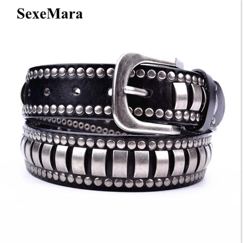 Men rivet punk male type punk rivets skeleton of leather belts for men buckle fancy jeans