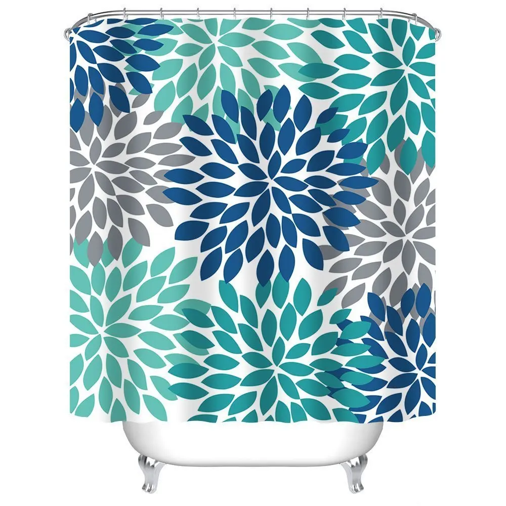 Multicolor Dahlia Pinnata Flowe Shower Curtain Blue Teal Grey Polyester