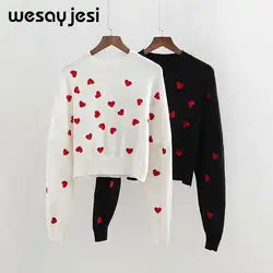 2019 Весенняя мода feminino свитер английский стиль BTS панелями сердце регулярные пуловеры с отделкой Джерси mujer в женский