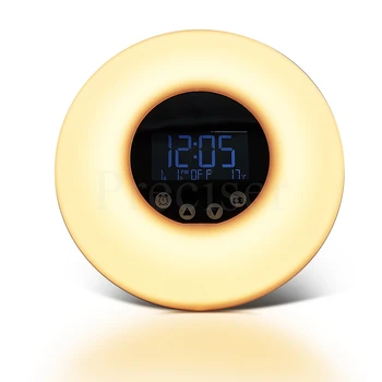 

FM Radio Alarm Clock Sunrise Sunset Wake Up Luminous Desktop Digital Clock 7 Color Night Light Touch Control Snooze Table Clocks