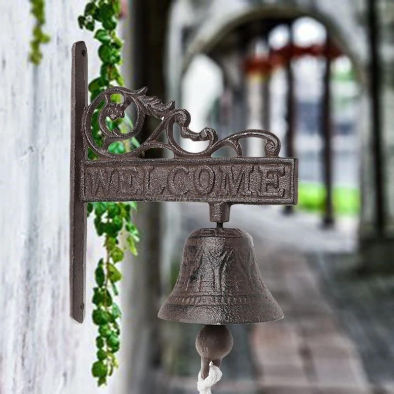 

Nordic style brown Vintage Metal iron door wall mounted Welcome cast wireless doorbell porch garden decoration