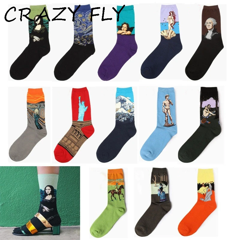Модные мягкие мужские и женские креативные носки CRAZY FLY с рисунком Ван Гога Моны