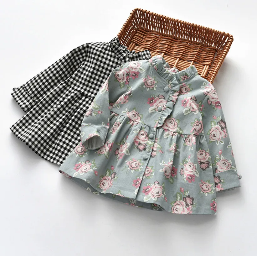 

Baby Girls Jacket 2018 Autumn Winter Jacket For Girls Flower Plaid Windbreaker Kids Outerwear Trench Coat Children Clothes Gifts