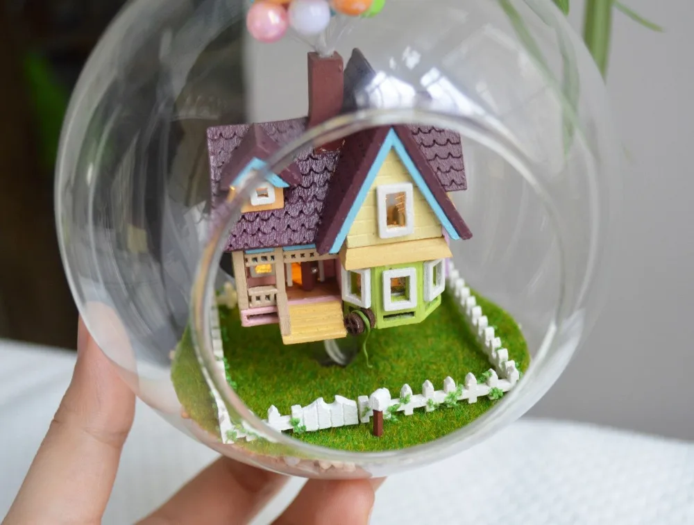 Самодельный стеклянный шар Кукольный дом ручной работы деревянная домашняя модель наборы миниатюрный светодиодный светильник Сборка Кукольный домик идеальный подарок