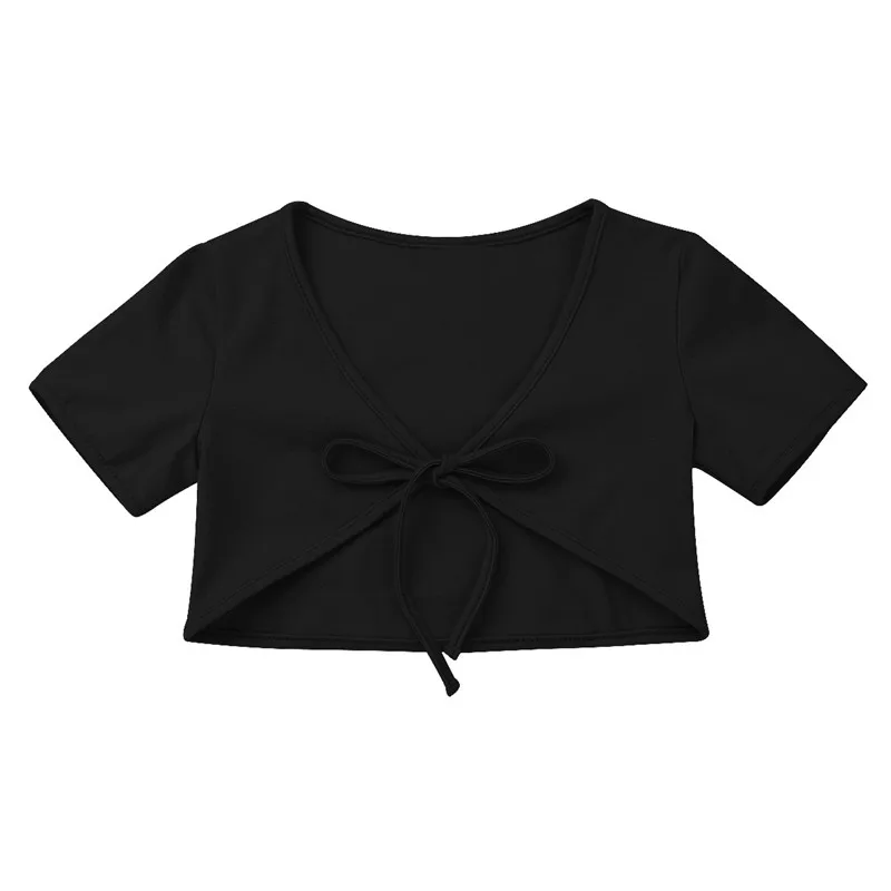 Детское хлопковое болеро с короткими рукавами и завязками спереди для девочек, топ, укороченный Болеро кардиган для свадебных торжеств, вечерние накидки с цветочным узором для девочек - Цвет: Black