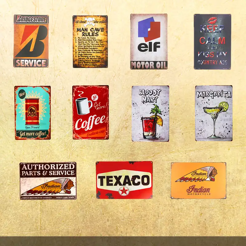 Cartel De Cafe De Motor Indio Placa De Estano Signos De Metal