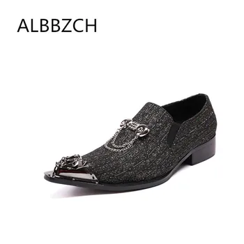 

Fashion metal pointed toe slip on mens business casual shoes men luxury designer evening party dress shoes career work man shoes