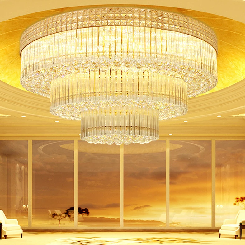 

American Crystal Ceiling Lights Fixture LED Gold Ceiling Lamps Round Living Room Home Indoor Lighting 3 White Colors Dimmable