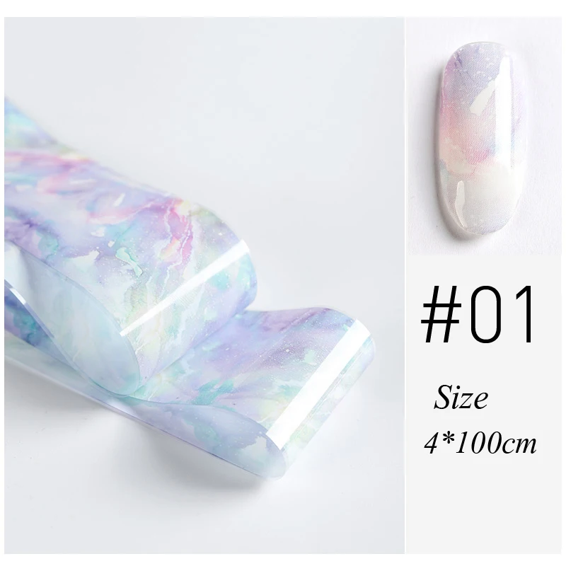 10 colors Water Marble Effect Nail Foil Paper Fantasy Rainbow Starry Sky Transfer Foil Nail Art Sticker Manicure Decorations - Цвет: 1pc color 01