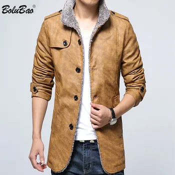 

BALUBAO Brand Men Faux Leather Coats Winter New Casual Fashion Men's PU Leather Jacket Plus Velvet Thickening Leather Coat Male