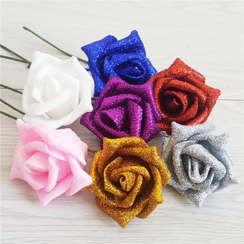 Details about   Full Glittered Foam Roses  Artificial Flowers Bling Glittery Shiny Fake Silk 