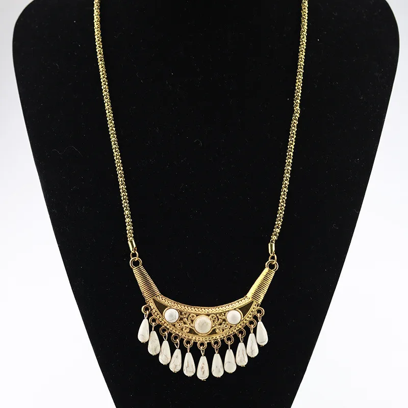 Vintage Bohemia Turquoise Tassel Gold-plated Necklace Personality All-match Long Hot Sweater Necklace Jewelry For Women
