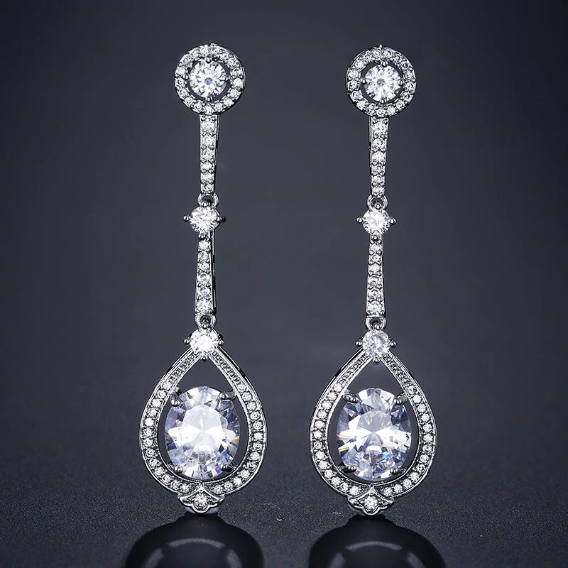 UILZ Clear Crystal Long Drop Earrings 4 color Teardrop