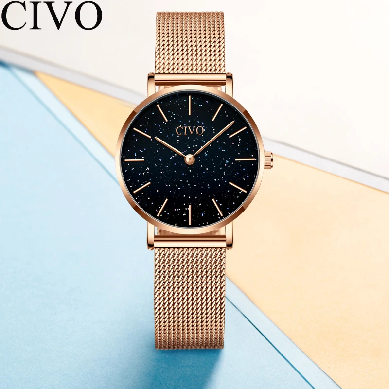 

CIVO Simple Style Designed Mesh Watches Waterproof Quartz Starry Sky Watch Women Fashion Wristwatch Mesh Strap Ladies Clock