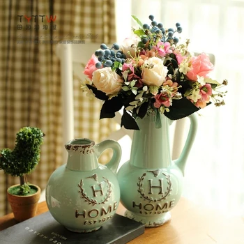 

ceramic Blue Mediterranean Retro flowers vase pot home decor crafts room wedding decorations objects porcelain vintage figurine