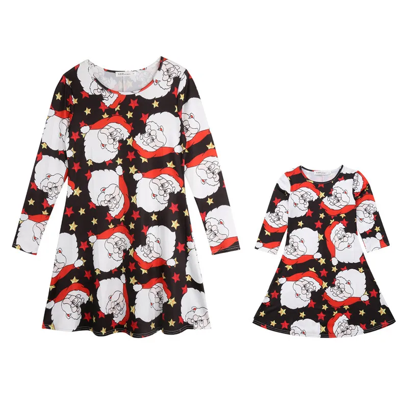 

Mother and Daughter Dress Christmas Long Sleeve Family Matching Clothes Santa Reindeer Xmas Party Dresses Vestiods H0329