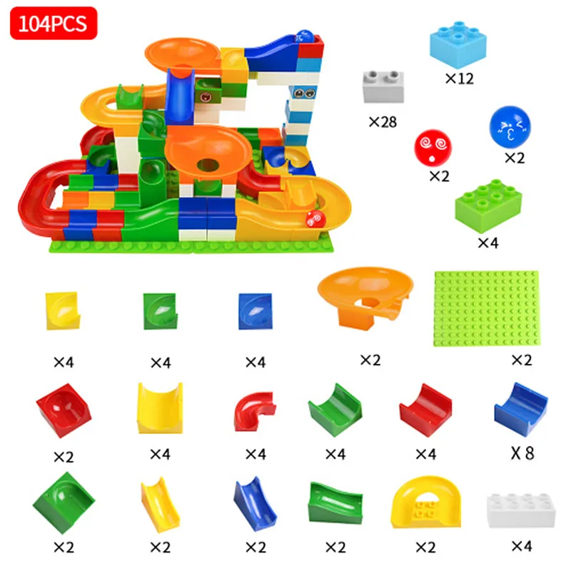 

104Pcs 208Pcs Marble Race Run Maze Balls Track Building Blocks Funnel Slide Big Size Building Brick Compatible Legoed Duploed
