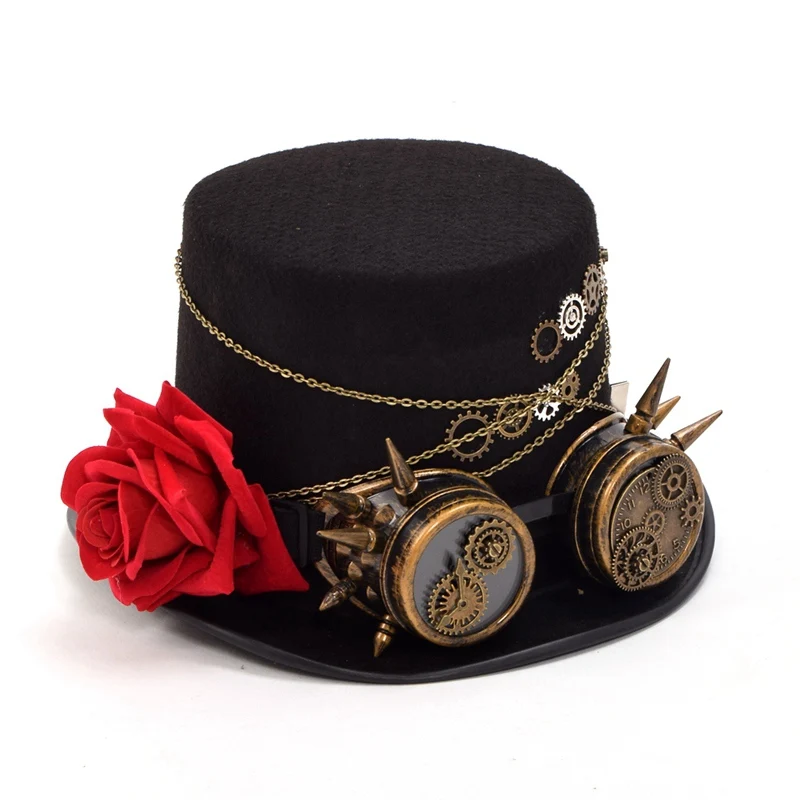 Top Hat, Goggles & Cane Unisex Steampunk Fancy Dress Costume Set 