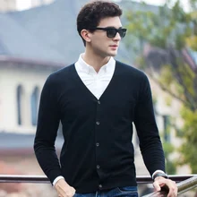 Весна Хлопок Мужской свитер-кардиган свитер мужской корейский Тонкий сплошной цвет свитер 3 цвета Размер s-xxl