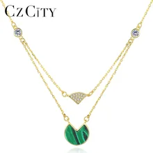 CZCITY, популярное золотое ожерелье, хорошее ювелирное изделие для женщин, чистое 925 пробы серебро и малахит, ожерелье, Подарок на годовщину