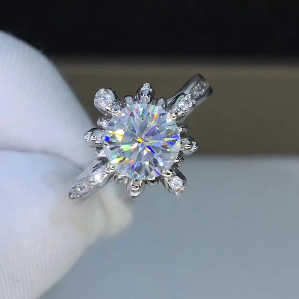 1ct карат муассанит роскошные свадебные кольца для женщин Свадебные 925 пробы серебряные кольца с платиновым покрытием D Цвет VVS1 ясность