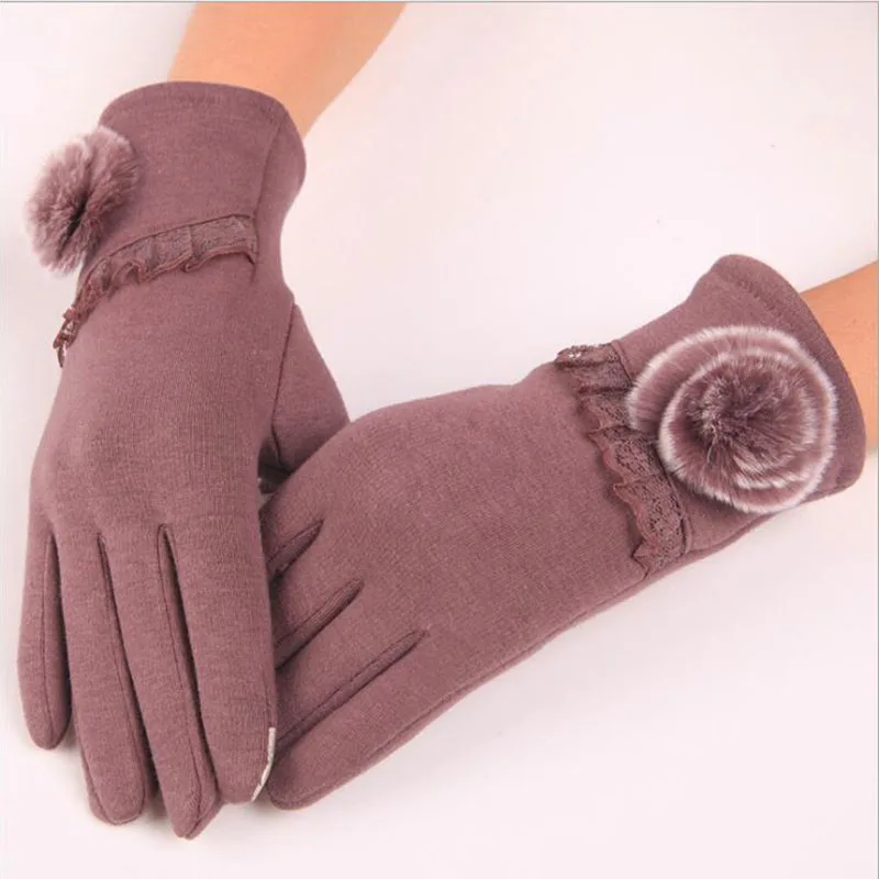

Winter Women Sheepskin Genuine Leather Gloves Rabbit Fur Line Solid Pure Mitten For 2017 lady Thickened Warm Elegant Iglove 8Z