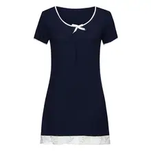 Новое Женское хлопковое ночное белье дамское Ночное платье Сексуальное белье Ночная сорочка Повседневная Ночная сорочка с короткими рукавами o-образным вырезом кружевная отделка Женский дом