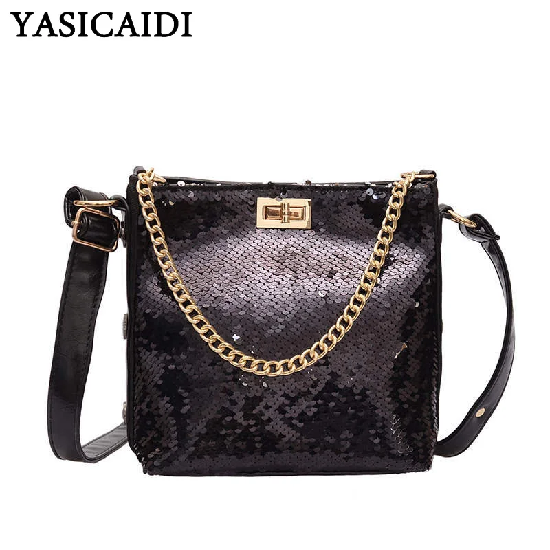 

YASICAIDI Fashion PU Leather Shoulder Bag Glitter Sequins Women Make Up Handbag Ladies Party Shopping Crossbody Bag bolso mujer
