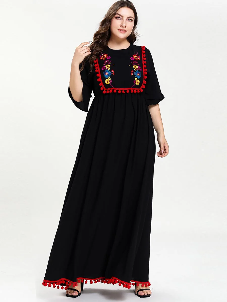 Женское длинное платье с кисточками Abaya кафтан винтажной вышивкой и коротким