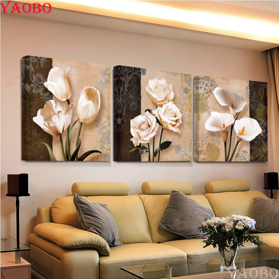 

3 Pieces Tulip Flowers Abstract Paintings diamond Painting By Numbers full diy diamond embroidery mosaic pattern cross stitch