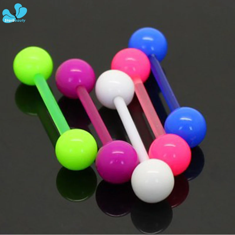 

2 pcs/Lot Luminous Indian Style 1.6*19*6mm Straight Barbell Tongue Piercing 14 Gauge Acrylic Body Jewelry Tragus Nipple Ring