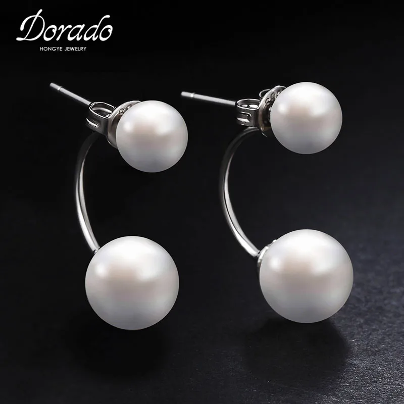 

Hot Silver Plated Double Side Earing Fashion Jewelry Crystal Ball Stud Earrings Women Simulated Pearl Earrings Free Shipping
