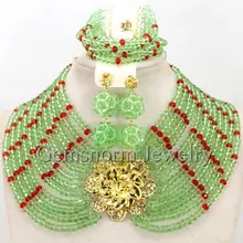 Зеленый лимон/красный коренастый кристалл Бусины Африки Нигерии Свадебные Цепочки и ожерелья комплект Для женщин Детский костюм для вечеринок комплект ювелирных изделий wb666