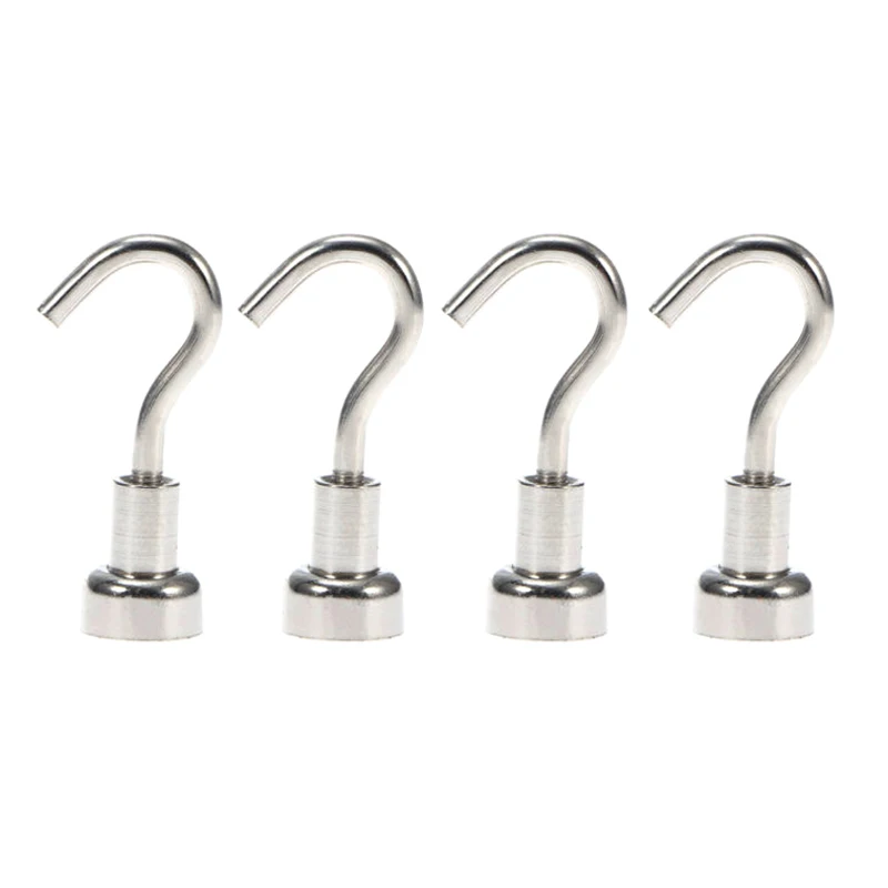 

4pcs Magnetic Hooks Powerful Heavy Duty Neodymium Magnet Refrigerator Surfaces Not Scratch -Drop