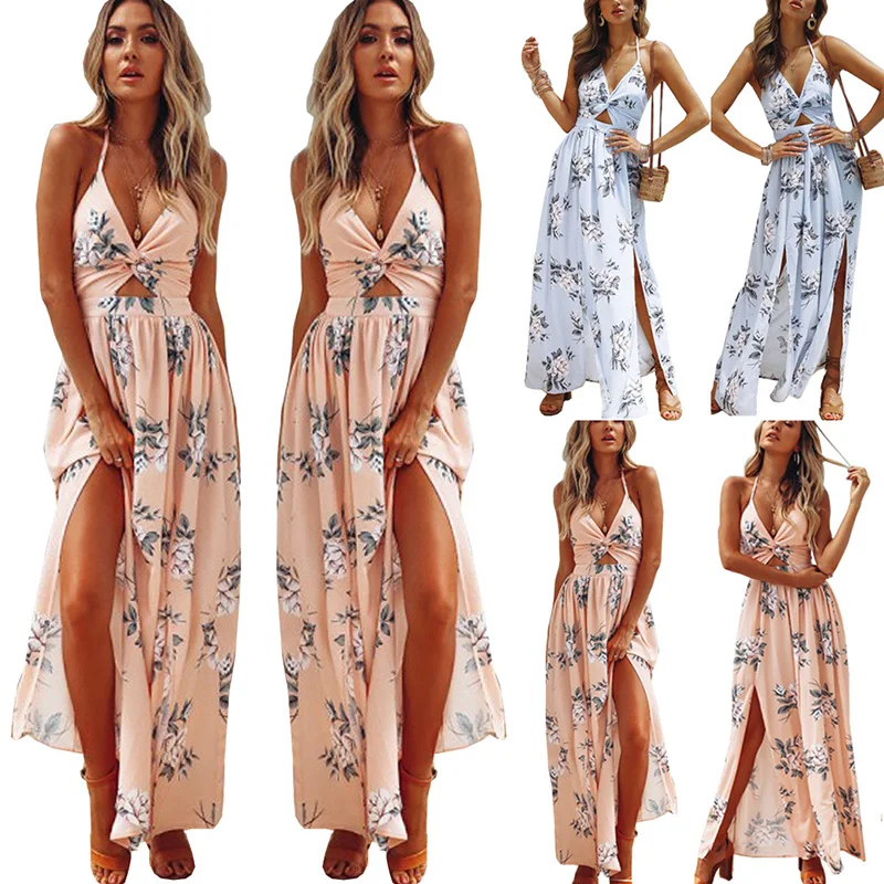 Summer sexy print with a forked back bow Dress Women Sexy Beach Summer sexy print with a forked back bow Dress Women Sexy Beach