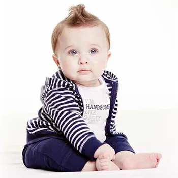 

2020 Spring Autumn Baby Boy Girl Cothing Sets Long Sleeve Black White Striped Coat+Bodysuit+Pants 3PCS Baby Boys Girls Clothes