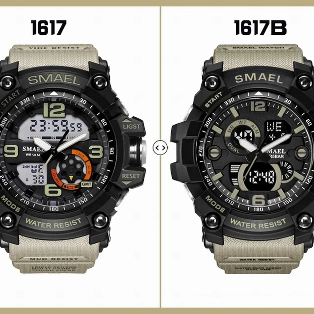 SMAEL Men Military Watch 50m wodoodporny zegarek LED zegar kwarcowy męski relogios męski 1617 cyfrowe zegarki sportowe mężczyźni tanie i dobre opinie Quartz Wristwatches Complete Calendar Shock Resistant Rattrapante Stop Watch LED display Auto Date Water Resistant Chronograph Back Light Multiple Time Zone Alarm Perpetual Calendar SMAEL Men Military Watch 50m wodoodporny zegarek LED zegar kwarcowy męski relogios męski 1617 cyfrowe zegarki sportowe mężczyźni tanie i dobre opinie Quartz Wristwatches Complete Calendar Shock Resistant Rattrapante Stop Watch LED display Auto Date Water Resistant Chronograph Back Light Multiple Time Zone Alarm Perpetual Calendar