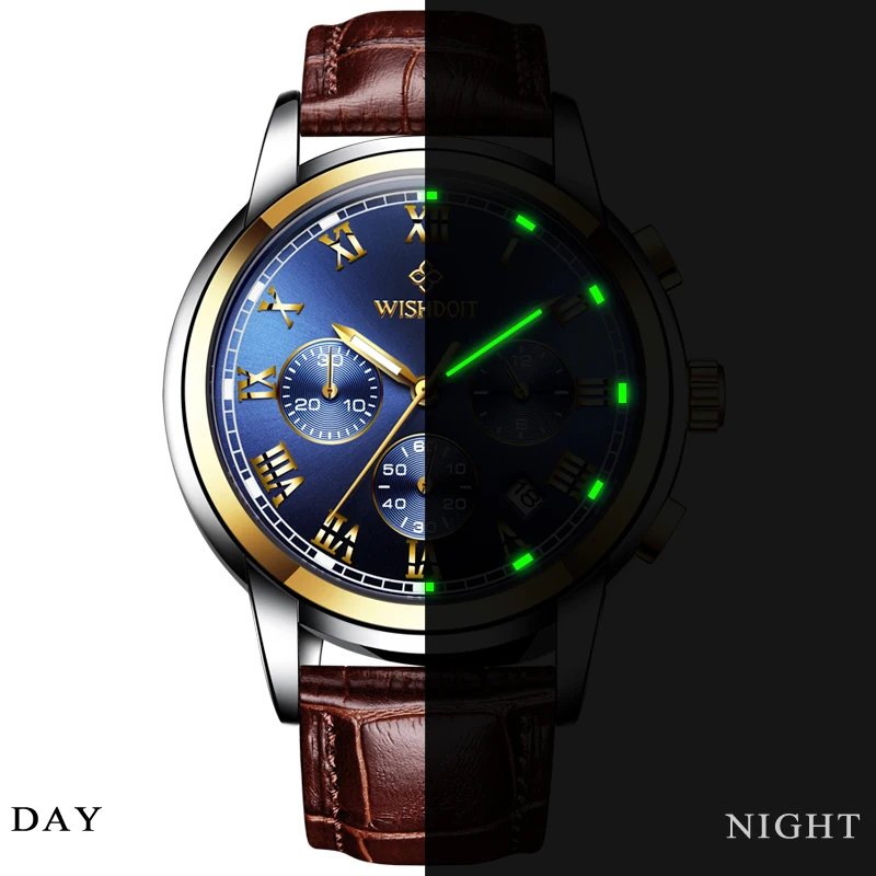 Relogio Masculino Mens Watches Top Brand Luxury WISHDOIT Men's Fashion Business Watch Men Casual Leather Waterproof Quartz Watch