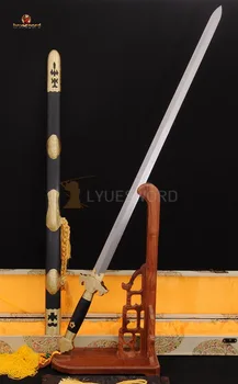

LYUESWORD Classical Folded Steel Chinese Sword Jian Hand Crafted Exquisite Copper Fittings Battle Ready Blade Wood Saya Real Cut