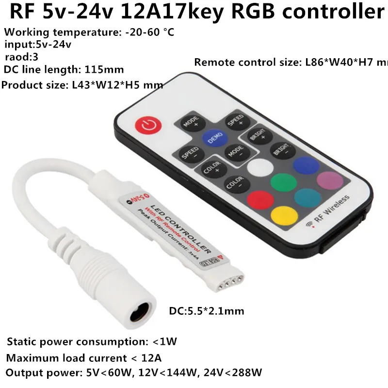 1 шт. 4Ax3Channel DC5v-24V RGB мини-контроллер с 17 клавишами Радиочастотный пульт для 5050 3528