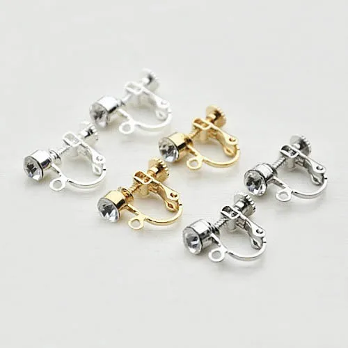 Screw Clip Earring Converter for Non pierced Ears 5mm Clear Rhinestone